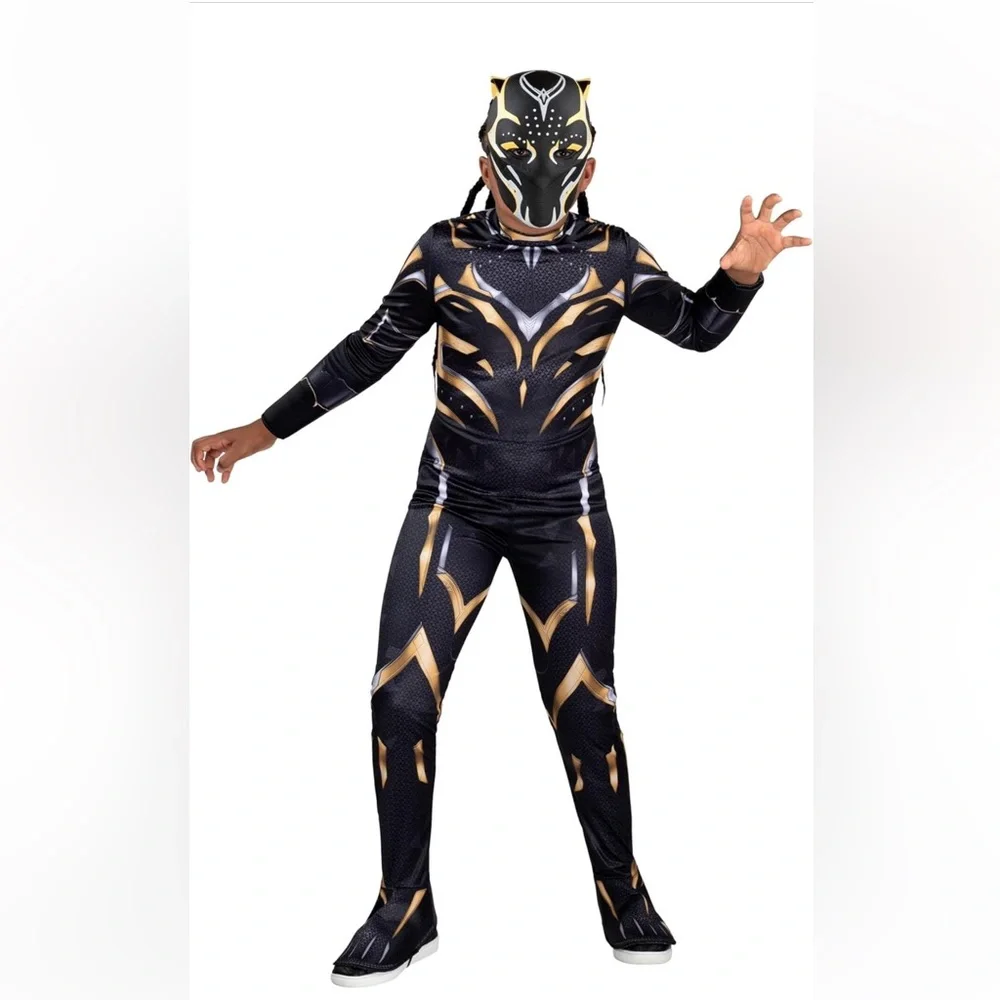 NEW Marvel Black Panther Wakanda Forever Child Costume Jumpsuit Mask Small 4-7 - Picture 2 of 8